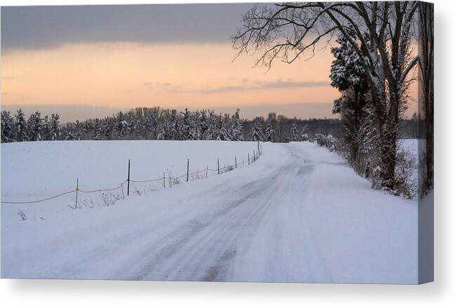 Snow Canvas Print featuring the photograph Snowy Road by Holden The Moment