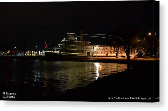 Penticton Canvas Print featuring the photograph SS Sicamous - Night Shot by Guy Hoffman