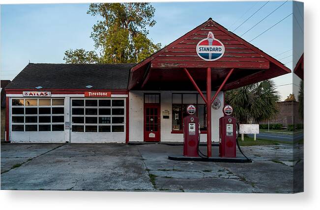  Canvas Print featuring the digital art Standard Gas station by Louis Ferreira