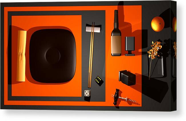 Still Life Canvas Print featuring the digital art Still life with dice and orange by Andrei SKY