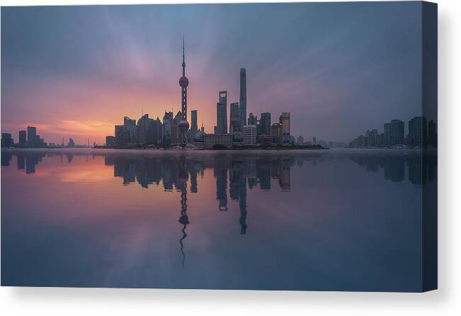 Shanghai Canvas Print featuring the photograph Sunrising Shnaghai by Javier De La