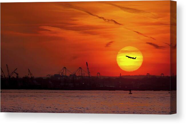 Sunset Canvas Print featuring the photograph Sunset: New York Harbor by Michael Castellano