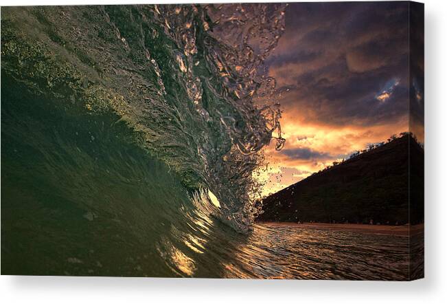 Makena Maui Hawaii Waves Ebb Flow Sunset Beach Shorebreak Canvas Print featuring the photograph Sunset Wave by James Roemmling
