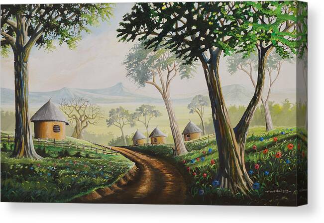 Home Canvas Print featuring the painting Sweet Home by Anthony Mwangi
