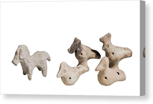 Ancient Canvas Print featuring the photograph Terra-cotta Horse And Birds by Photostock-israel