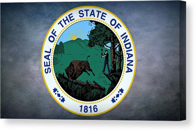 Indiana Canvas Print featuring the photograph The Great Seal of the State of Indiana by Movie Poster Prints