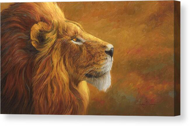 Lion Canvas Print featuring the painting The King by Lucie Bilodeau