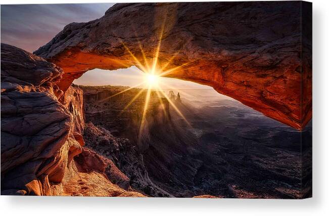 Landcape Canvas Print featuring the photograph The Mesa Arch by Ren? Colella