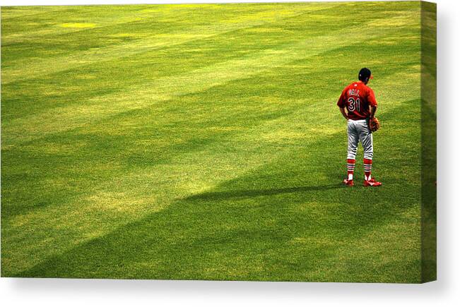Baseball Canvas Print featuring the photograph Thoughts Out in Left Field by Mary Lee Dereske