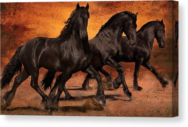 Horses Canvas Print featuring the photograph Thundering Hooves by Jean Hildebrant