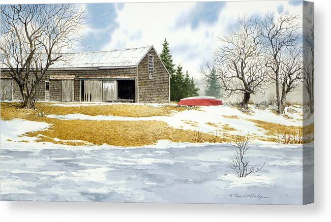 Landscape Canvas Print featuring the painting Tuell's Shed by Tom Wooldridge