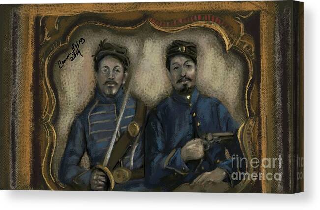 Historical Canvas Print featuring the digital art Unidentified Union Soldiers by Carrie Joy Byrnes