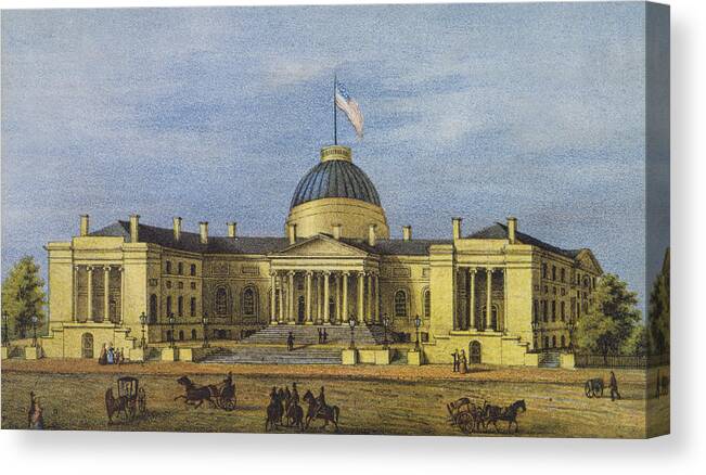 Washington Canvas Print featuring the drawing Washington City Hall Circa 1866 by Aged Pixel