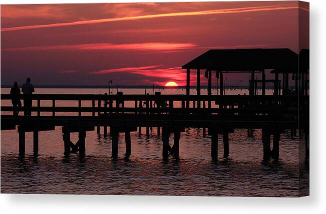 Pier Canvas Print featuring the photograph Sunset at the Hilton Pier #1 by Ola Allen