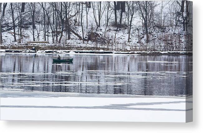 Wisconsin River Canvas Print featuring the photograph Winter Fishing - Wisconsin River by Steven Ralser