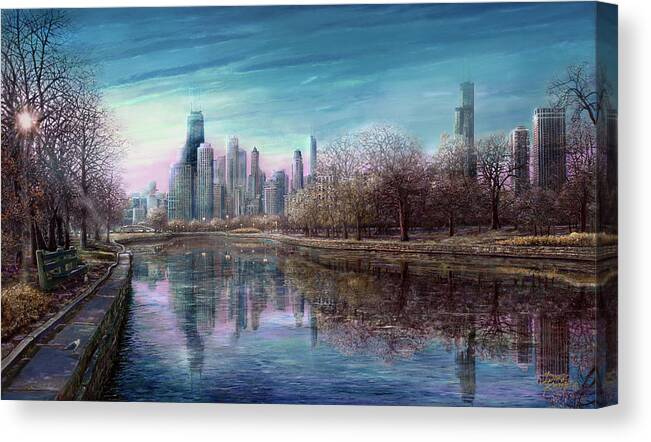 Winter In Chicago Canvas Print featuring the painting Winter Serenity Deep by Doug Kreuger