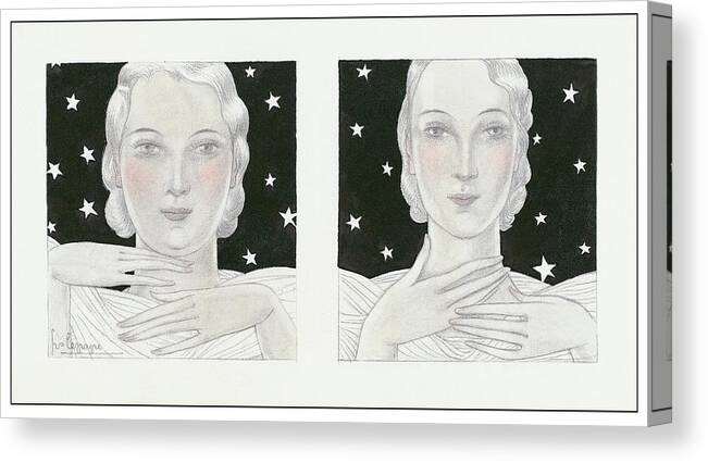 Beauty Canvas Print featuring the digital art Women With Stars by Georges Lepape