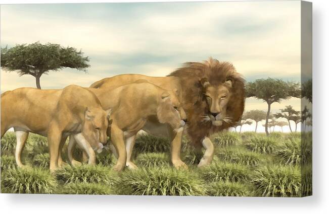 African Lion Pride Canvas Print featuring the painting African Lion Pride by Walter Colvin