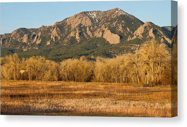 'flatiron' Canvas Print featuring the photograph Boulder Colorado Flatiron View From Jay Rd by James BO Insogna