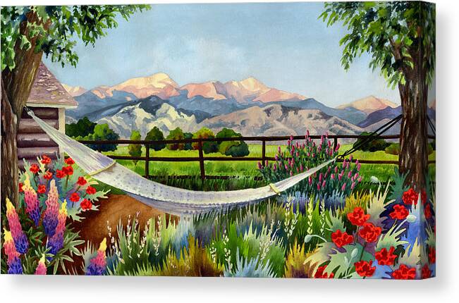 Rocky Mountain Painting Canvas Print featuring the painting Evening in Paradise by Anne Gifford