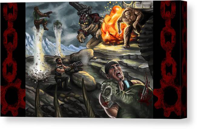 Gears Of War Canvas Print featuring the digital art Gears of War battle by Kerstin Carrion