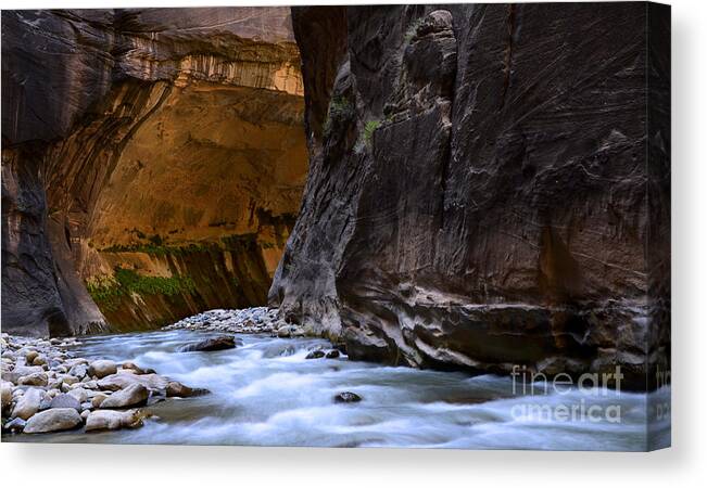Virgin River Canvas Print featuring the photograph The Narrows Time And The River Flowing by Bob Christopher