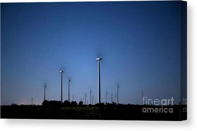 Night Time Photography Canvas Print featuring the photograph Wind Farm at Night by Keith Kapple