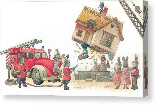 Fireman Rabbit Event Accident Red Canvas Print featuring the painting Rabbit Marcus the Great 15 by Kestutis Kasparavicius