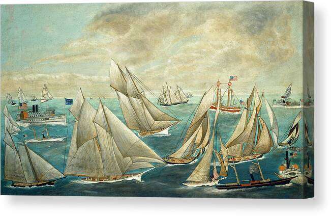 Folk Art Canvas Print featuring the painting Imaginary Regatta of America's Cup Winners #1 by American 19th Century