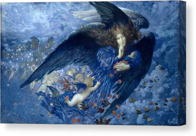 Edward Robert Hughes Canvas Print featuring the painting Night With Her Train Of Stars #1 by Edward Robert Hughes
