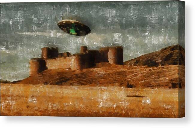 Men Canvas Print featuring the painting UFO by Raphael Terra and Mary Bassett #1 by Esoterica Art Agency