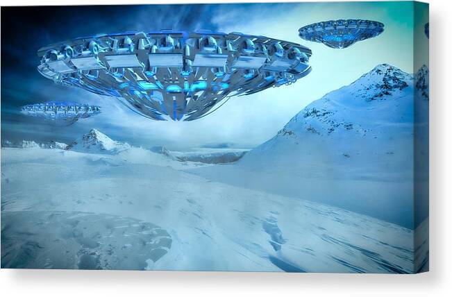 Ufo Canvas Print featuring the digital art Winter Invasion by Raphael Terra #1 by Esoterica Art Agency