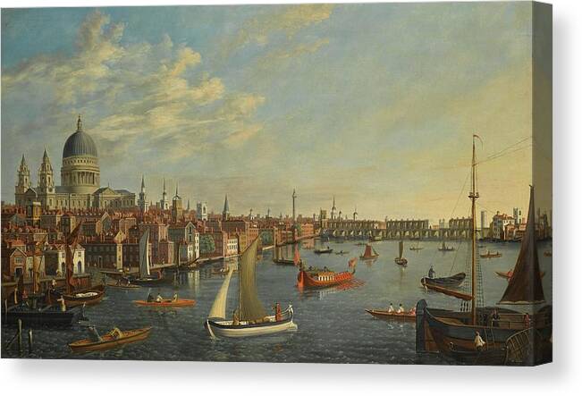 Follower Of Samuel Scott London Canvas Print featuring the painting A View Of St Paul #3 by MotionAge Designs