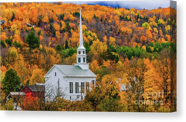 Fall Foliage Canvas Print featuring the photograph Stowe Community Church #4 by Scenic Vermont Photography