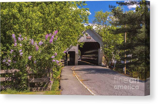 Woodstock Middle Bridge Canvas Print featuring the photograph Woodstock Middle Bridge #5 by Scenic Vermont Photography