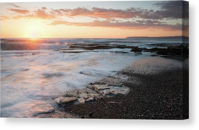 Seascape Canvas Print featuring the photograph Beautiful dramatic Sunset over a rocky coast #5 by Michalakis Ppalis