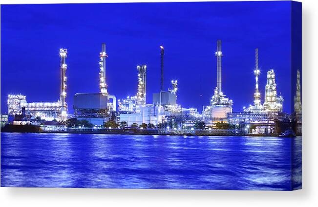 Automobiles Canvas Print featuring the photograph Landscape of river and oil refinery factory #4 by Anek Suwannaphoom