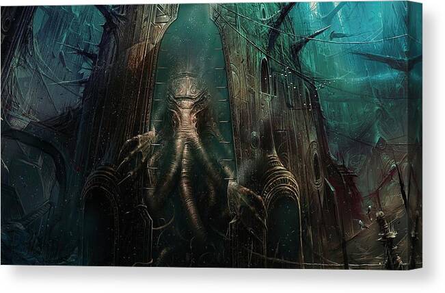 Cthulhu Canvas Print featuring the digital art Cthulhu #6 by Super Lovely