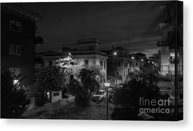 Rome At Night Canvas Print featuring the photograph A Roman Street at Night by Perry Rodriguez