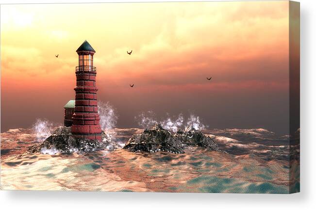 Lighthouse Canvas Print featuring the digital art A storm is coming by John Junek