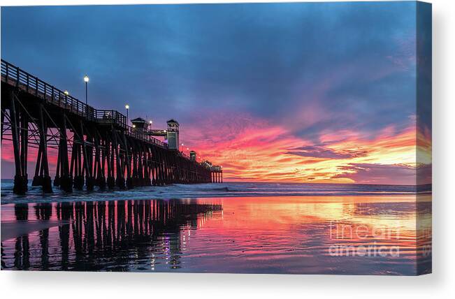 Beach Canvas Print featuring the photograph A Stunning Sunset in Oceanside by David Levin