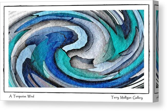 Abstract Canvas Print featuring the digital art A Turquoise Wind by Terry Mulligan