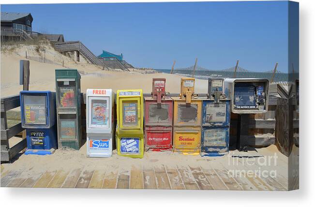 Landscape Canvas Print featuring the photograph All the News - Vending Machines at the Beach by Jason Freedman