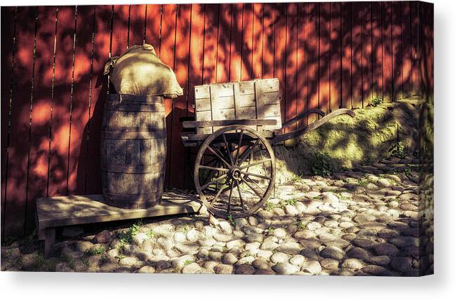 Barrel Canvas Print featuring the photograph Barrel and Cart by James Billings