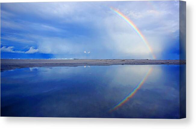 Rainbow Canvas Print featuring the photograph Beach Rainbow Reflection by Lawrence S Richardson Jr