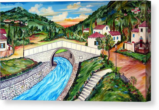 Bridge Canvas Print featuring the painting Beli Most Vranje Serbia by Roberto Gagliardi