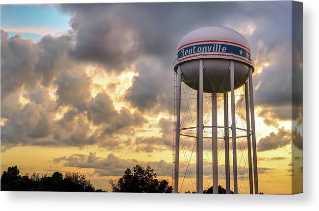 America Canvas Print featuring the photograph Bentonville Sunset Over the City Water Tower by Gregory Ballos