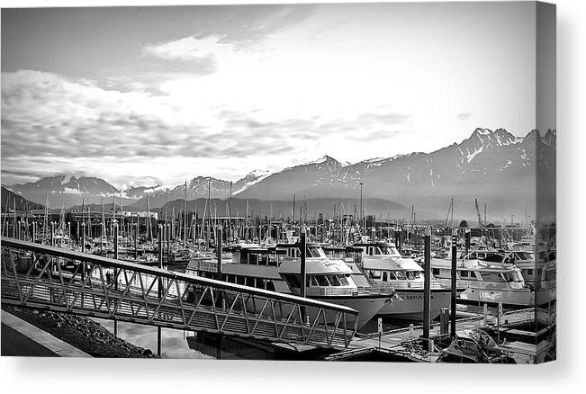 Alaska Canvas Print featuring the photograph Black and White Seward Alaska by Aimee L Maher ALM GALLERY