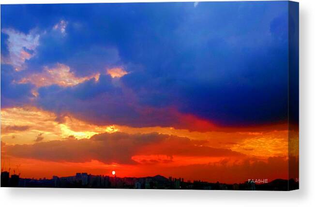 Sunset Canvas Print featuring the photograph Blue Sunset by Faashie Sha