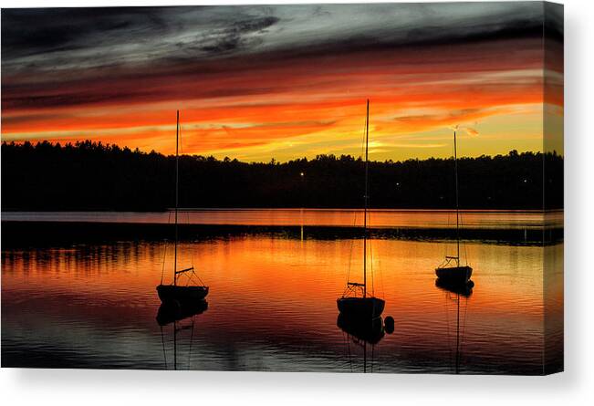 Sunset Canvas Print featuring the photograph Boats 3 by Ellen Koplow